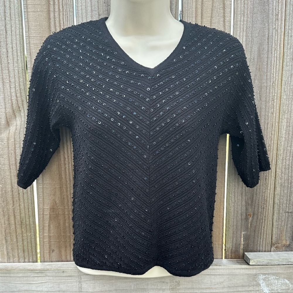 Vintage BCBG Max Azria Black Sequin Knit Top – Size M
